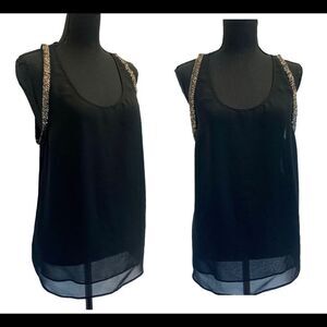 𝅺BUFFALO Black chiffon sheer beaded camisole blouse Sz S